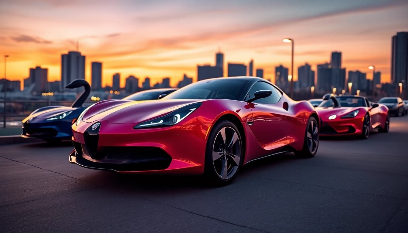 Swan Cars displayed in a stylish cityscape, emphasizing their sleek design and urban allure.