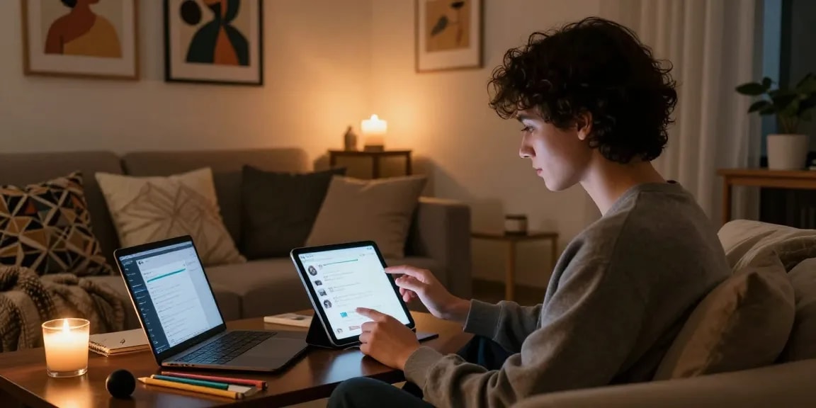 Engaging with NSFW AI on a tablet in a cozy home setting for personalized interaction.