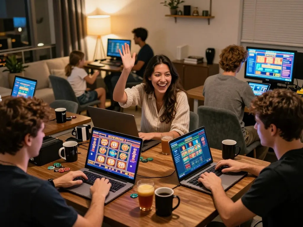 Players enjoying the cm88 online casino experience with engaging games in a cozy home setting.