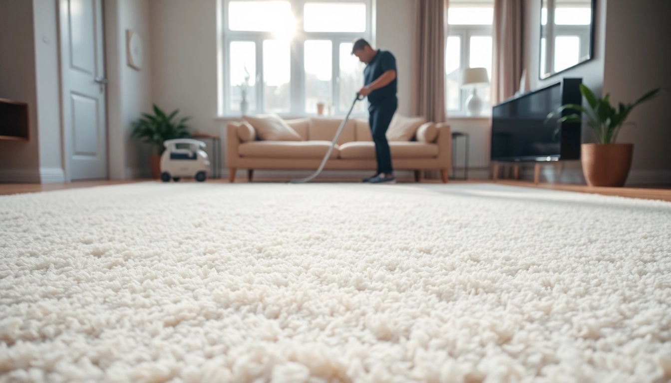 Glasgow carpet cleaning technician showcasing pristine results in a modern apartment.