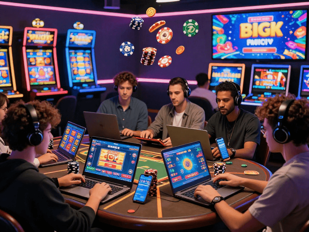 Players enjoying casinos not on GamStop in a vibrant digital environment with engaging games.