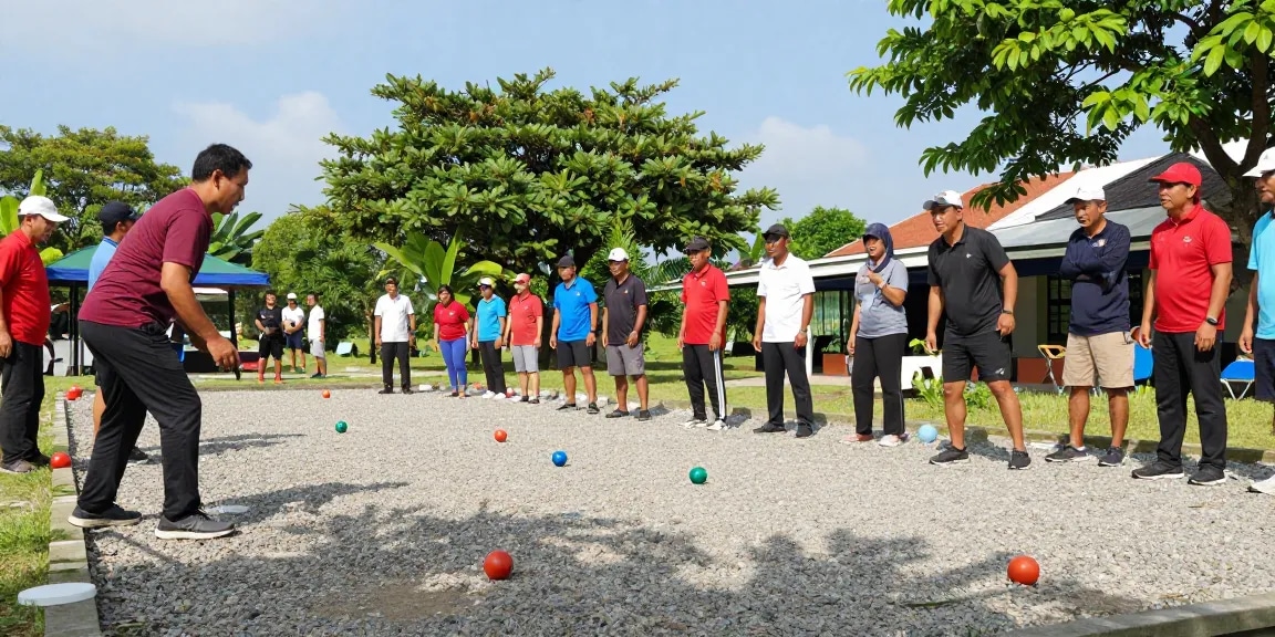 FOPI Kota Tomohon petanque players engaging in friendly match at outdoor court, community spirit captured.