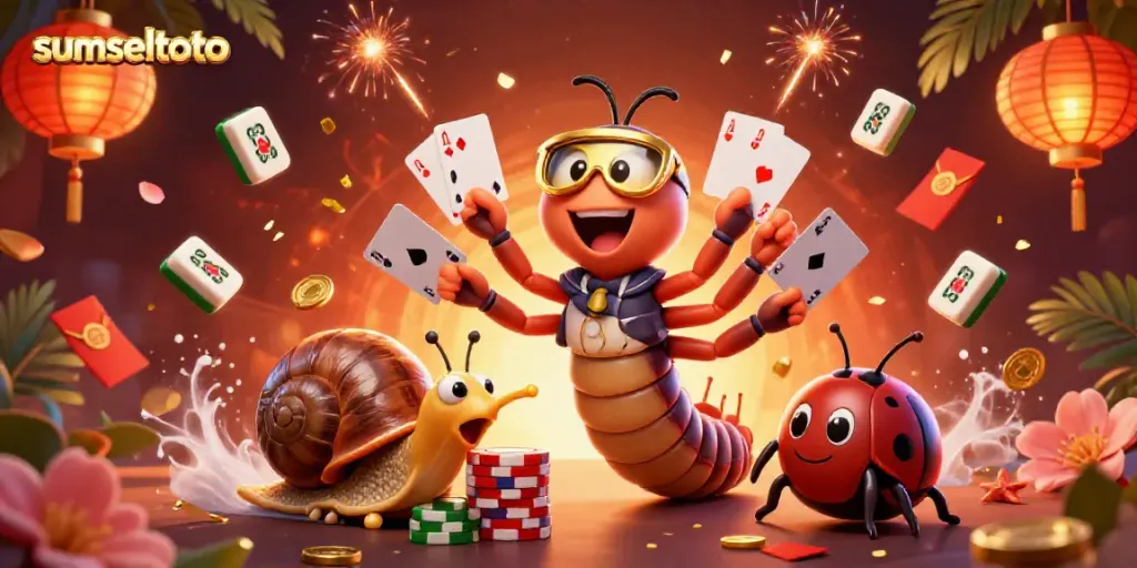 Engage in thrilling gameplay with sumseltoto featuring a vibrant cartoon scene of a millipede dealer and high-roller snail.