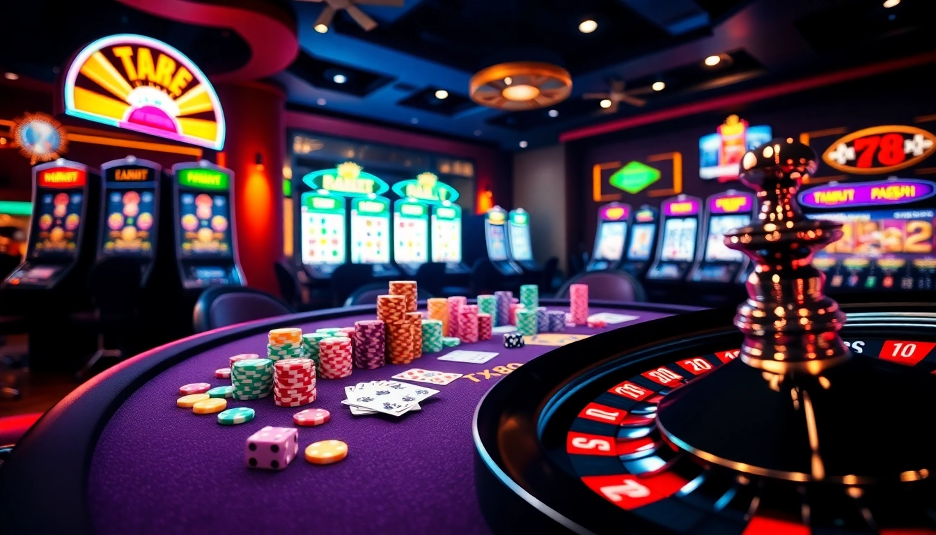 Experience thrilling gaming action at TX88 with vibrant casino tables and exciting gambling props.