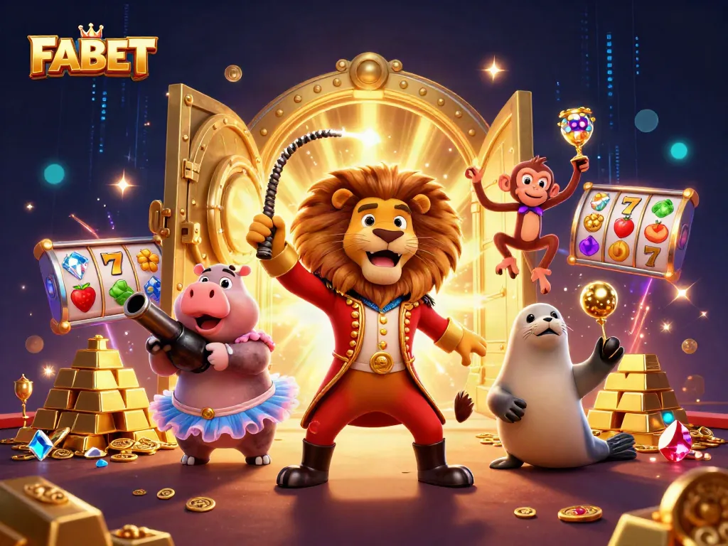Spin and win with FABET's vibrant casino excitement featuring playful characters and dazzling treasures.
