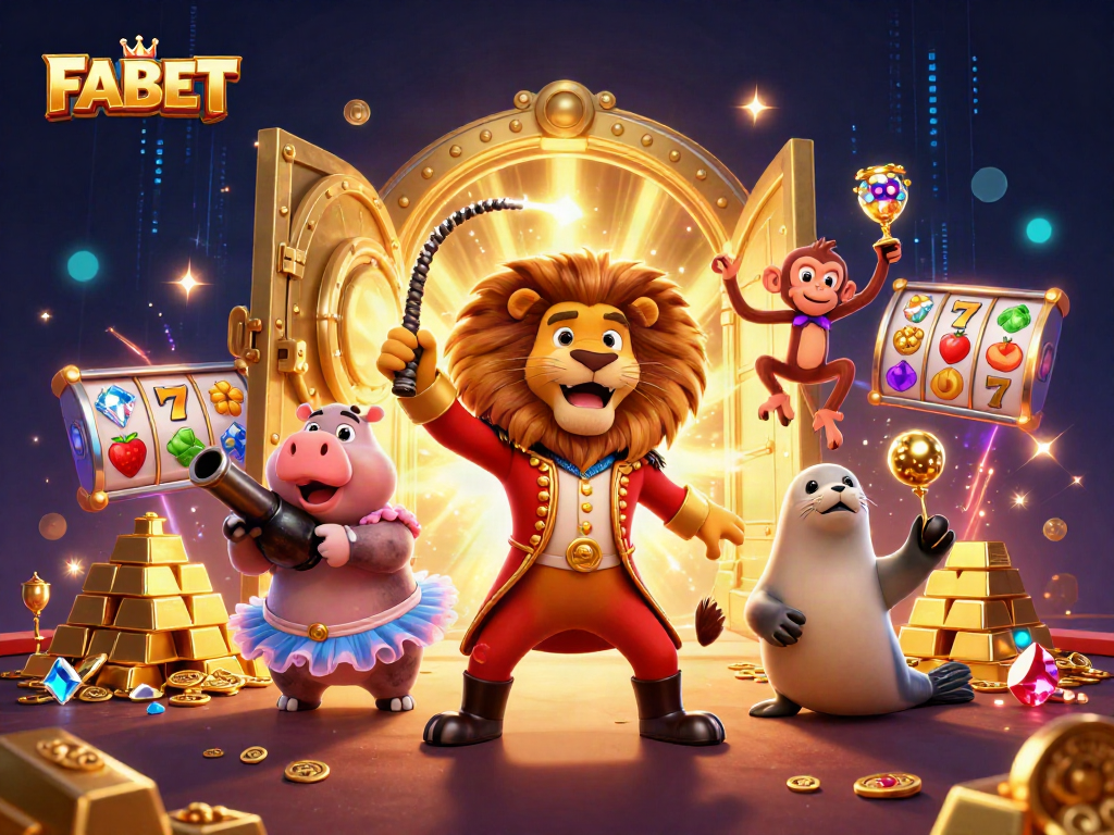 Spin and win with FABET's vibrant casino excitement featuring playful characters and dazzling treasures.