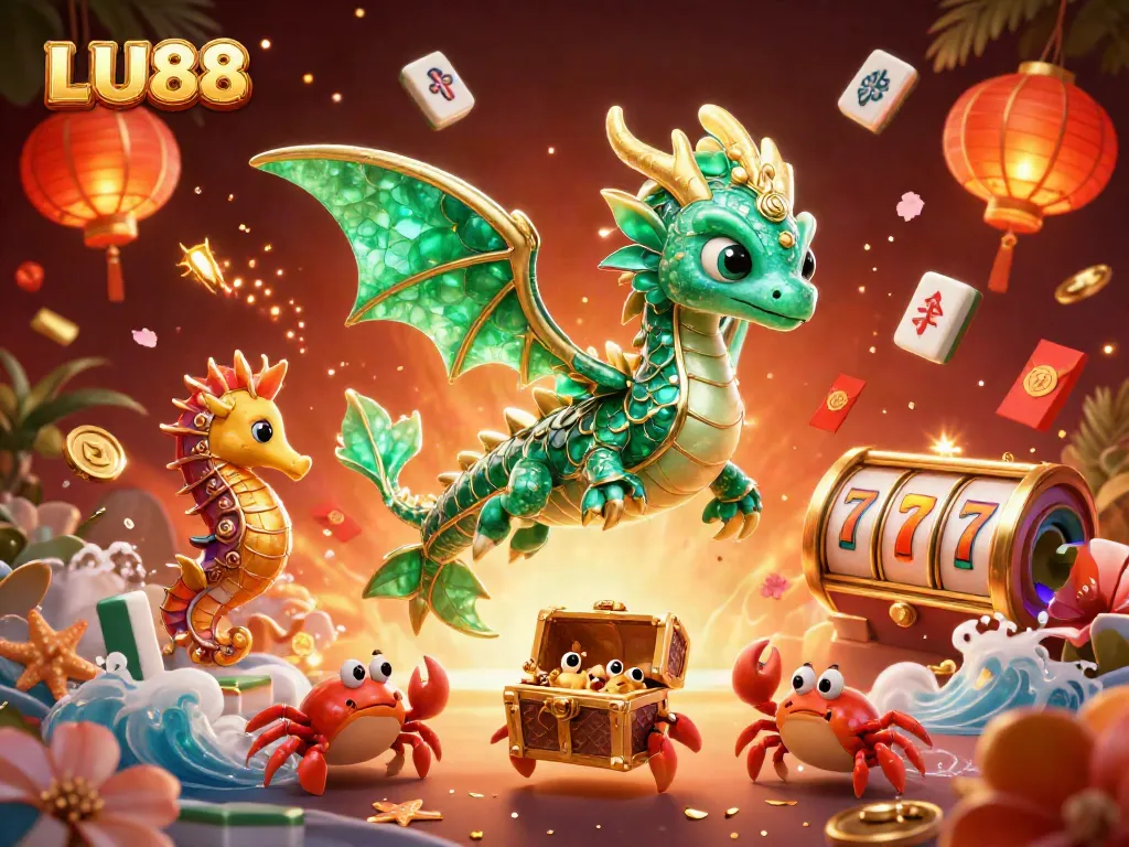 Experience exciting gameplay with LU88's 3D dragon and vibrant casino elements.