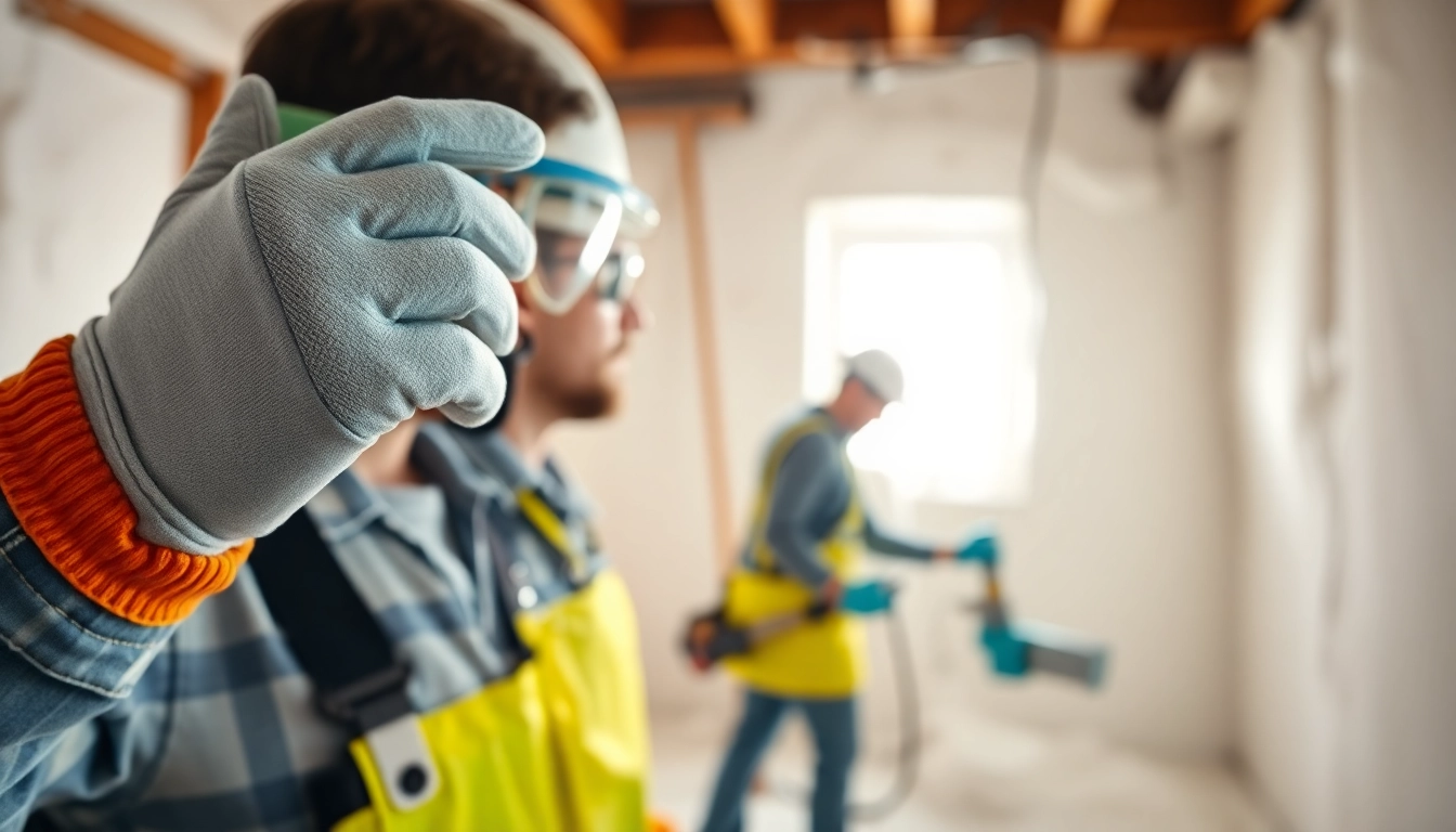 Engaging visual highlighting spray foam removal guidance with contractors in action, safely removing insulation.
