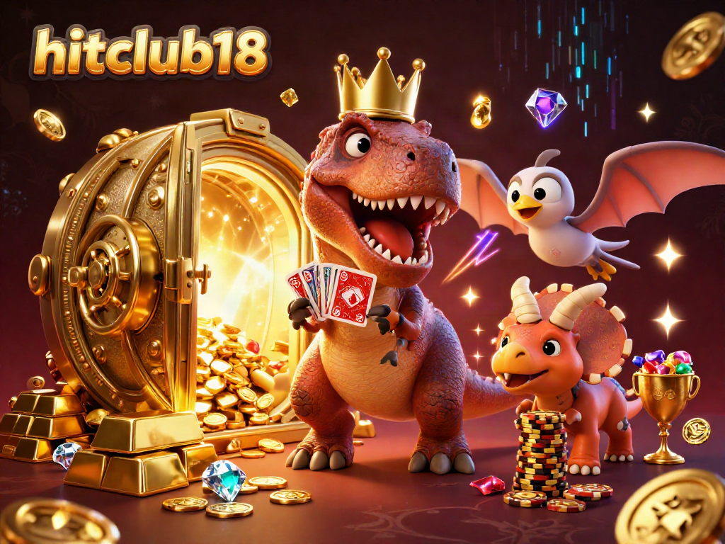 Watch hitclub18's fun-loving T-Rex and friends shuffle cards and stack chips in a vibrant casino scene