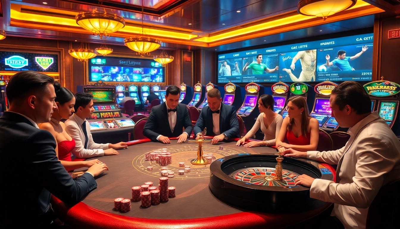 Thrilling gambling scene showcasing excitement at https://net88x.net/ with poker players and a vibrant casino atmosphere.