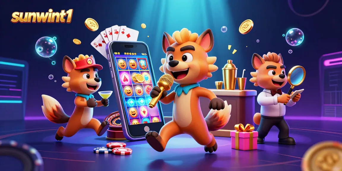 Experience the excitement at sunwint1 with hyenas in a comedy casino club, featuring vibrant casino elements.
