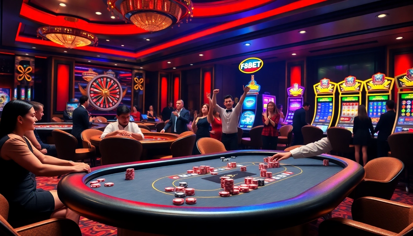 Players celebrating a win while enjoying various games at F8BET casino.