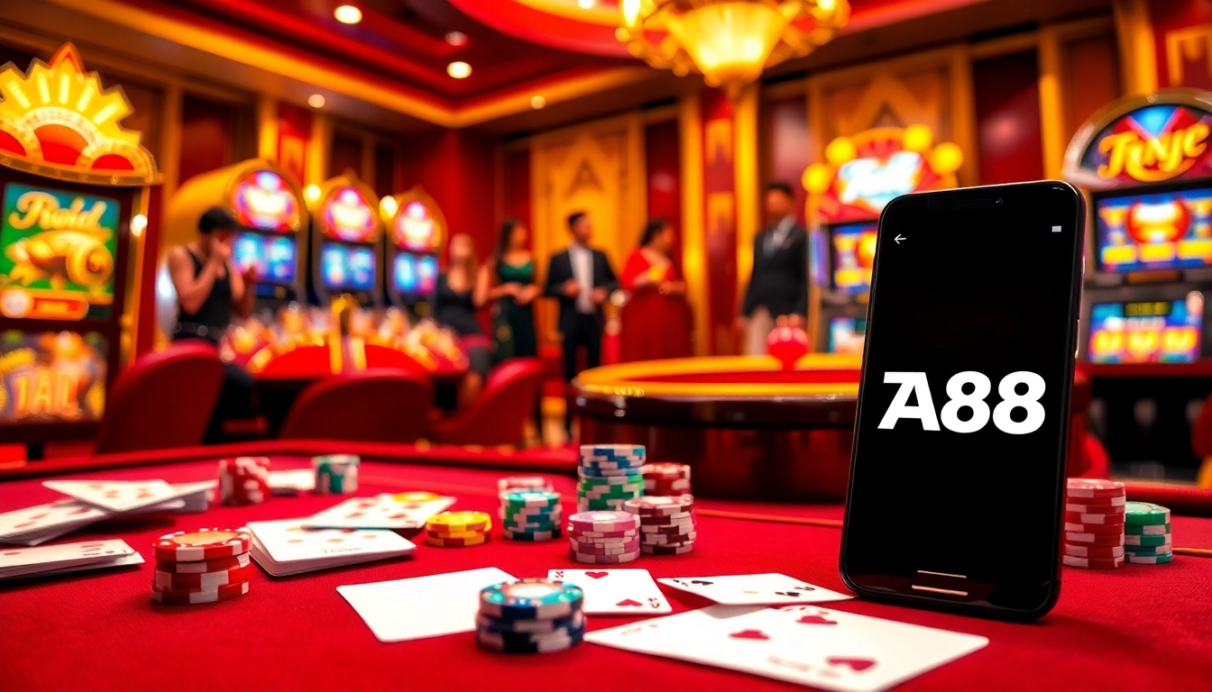 ta88 online gambling table with elegant cards, dice, and vibrant gaming atmosphere