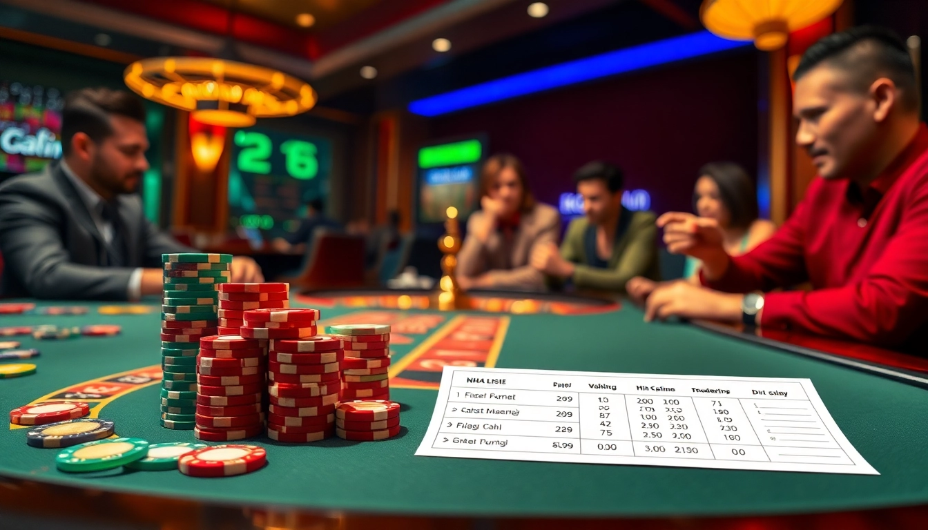 Kèo nhà cái displaying vibrant poker chips and betting slips at a luxury casino table.
