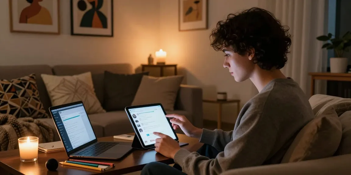 Engaging with NSFW AI on a tablet in a cozy home setting for personalized interaction.