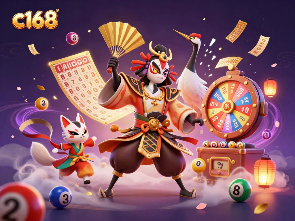 Experience vibrant gaming adventures with c168 featuring kabuki warriors, lottery elements, and winning excitement.