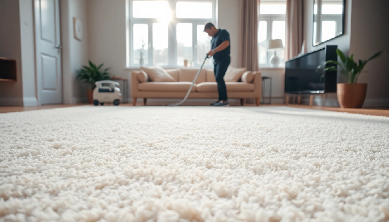 Glasgow carpet cleaning technician showcasing pristine results in a modern apartment.