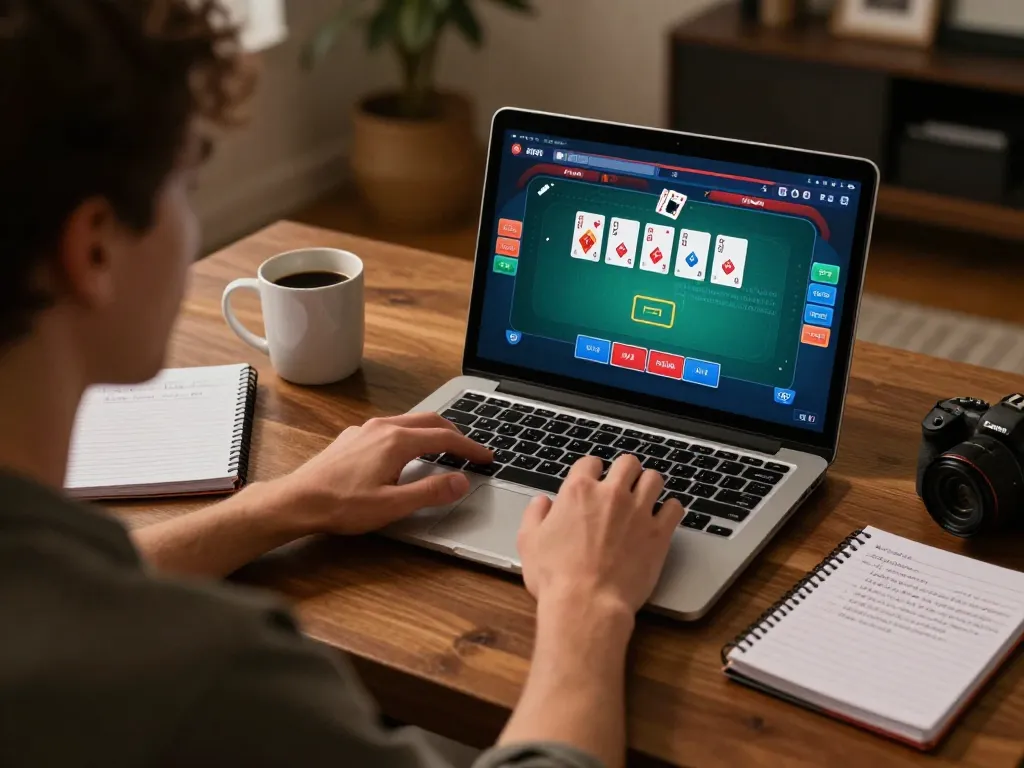 Player engaged in online casino gaming with tg88 interface visible, showcasing strategic betting setup in a cozy home environment.