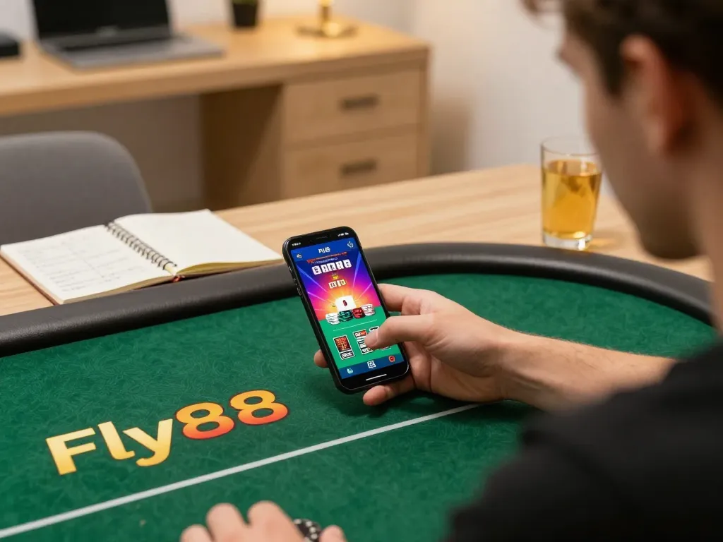 Player strategizing in a poker game on fly88, showcasing immersive online gambling experience.