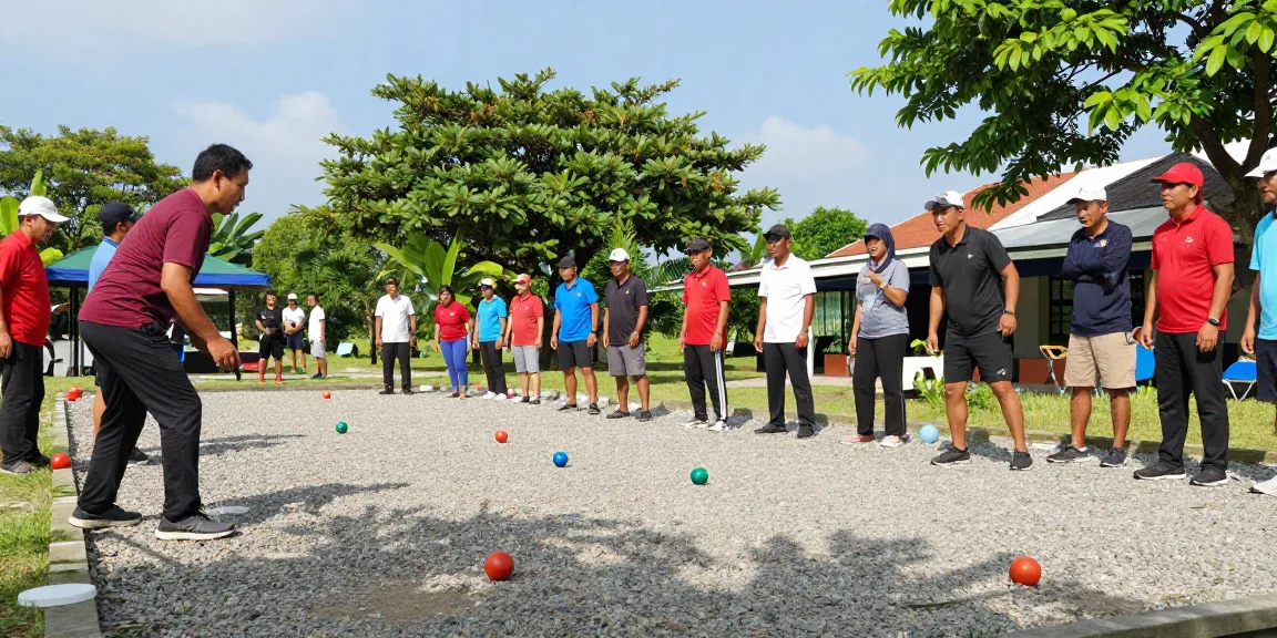 FOPI Kota Tomohon petanque players engaging in friendly match at outdoor court, community spirit captured.