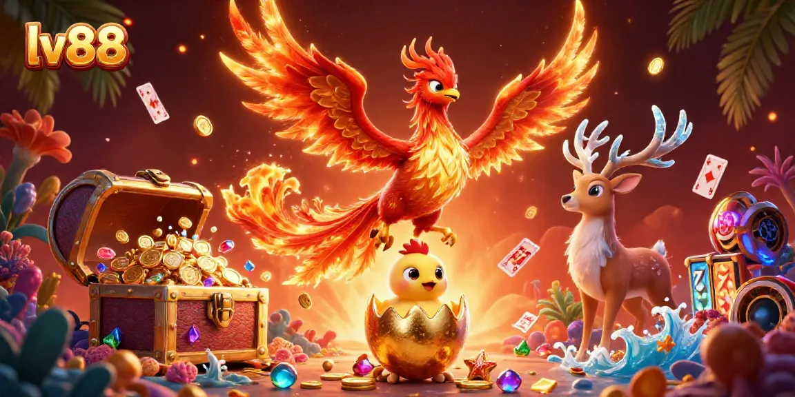 Experience thrilling gameplay at lv88 with this vibrant casino-themed 3D illustration featuring dynamic gaming elements.