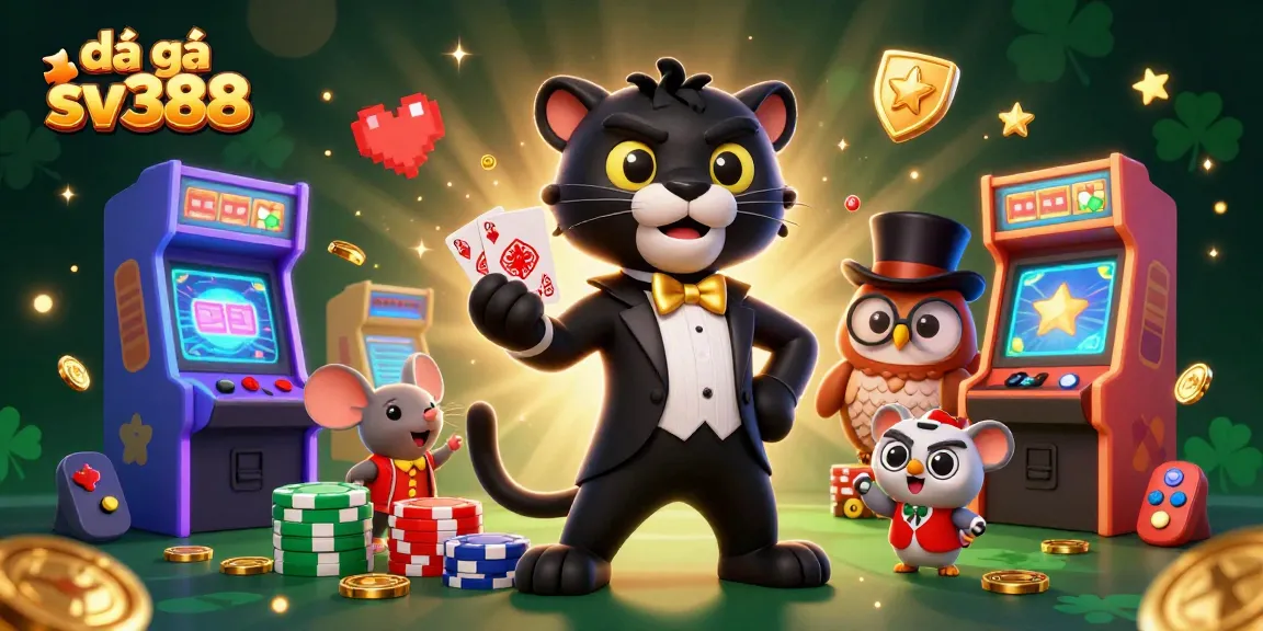 Engage with đá gà sv388 through vibrant 3D illustration featuring animated characters and casino elements.