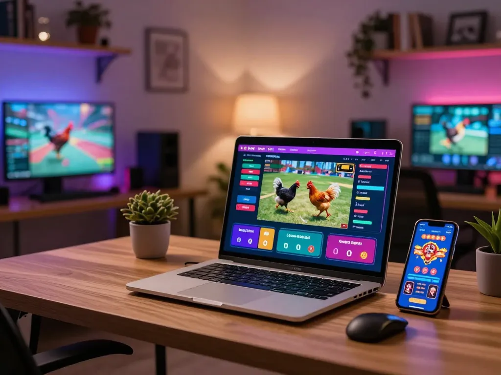 Engaging online gaming setup at https://dagatructiep.co.uk/ showcasing live chicken fights, highlighting strategic betting.