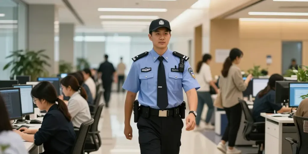 Security Guards ensuring safety in a local business environment, trusted provider watching over corporate employees.