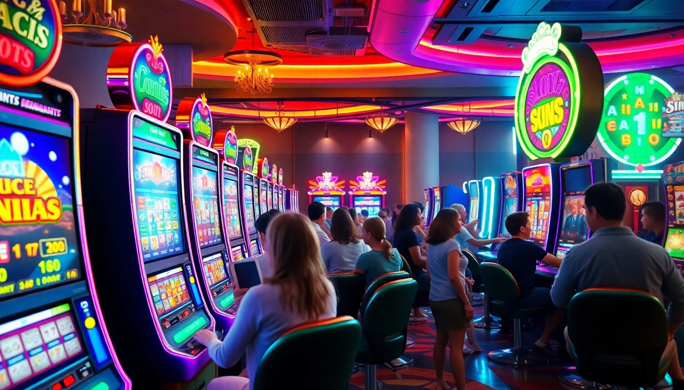 Captivating online gaming scene highlighting doaslot machines and enthusiastic players.