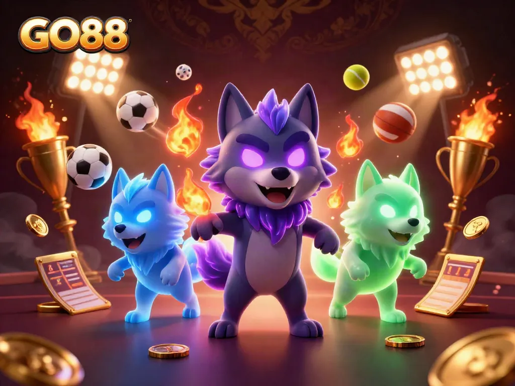 GO88 celebrates winning moments with a dynamic 3D casino scene featuring a ghostly wolf pack.