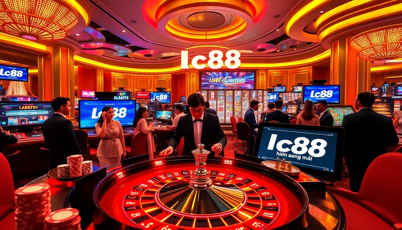Experience thrilling gaming action at Lc88 hiện đang mở with vibrant casino tables and excited players.