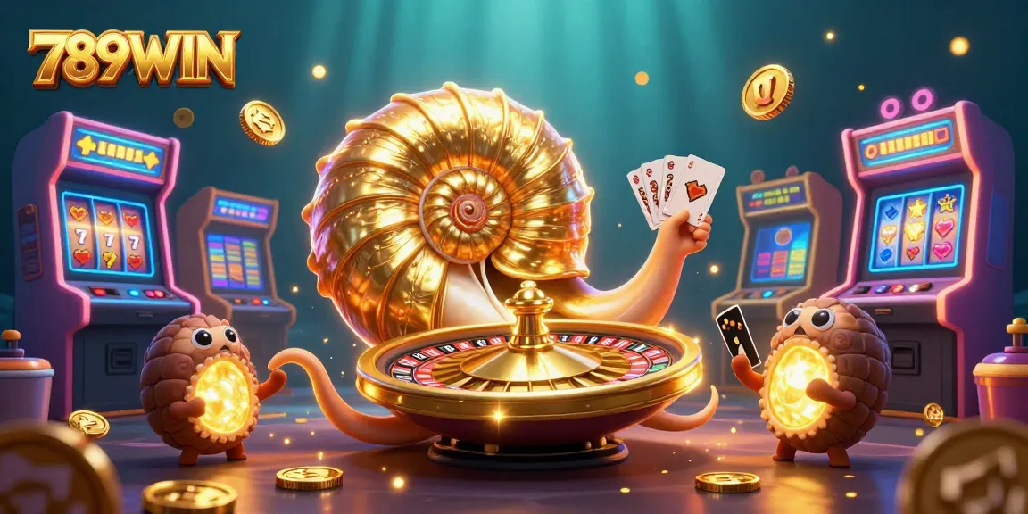 Play exciting casino games at 789WIN with a vibrant 3D illustration of a nautilus as a roulette wheel.