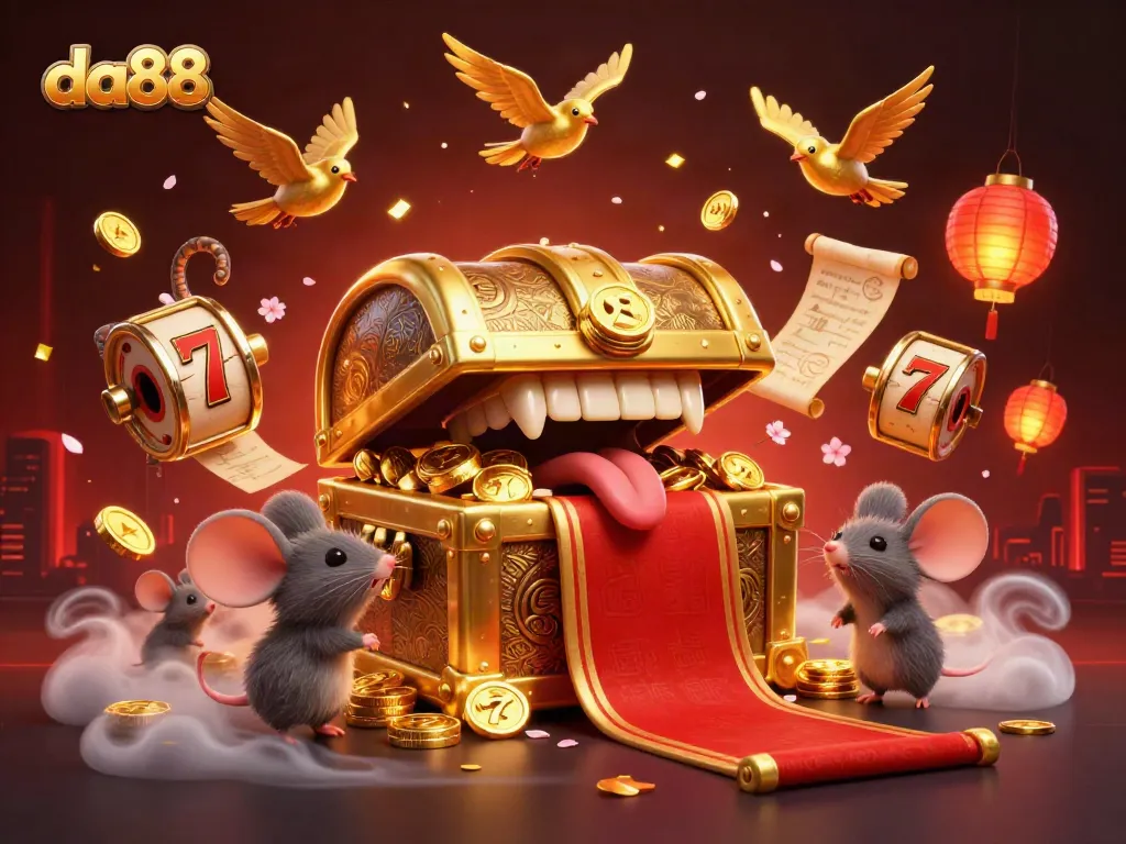 Join the adventure with da88 as you unlock treasures in this vibrant casino-themed illustration.