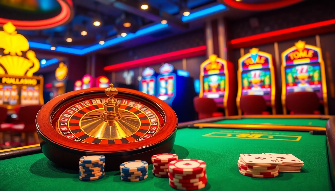 Experience the thrill of luckywin3 at a luxurious casino with vibrant slot machines and roulette.
