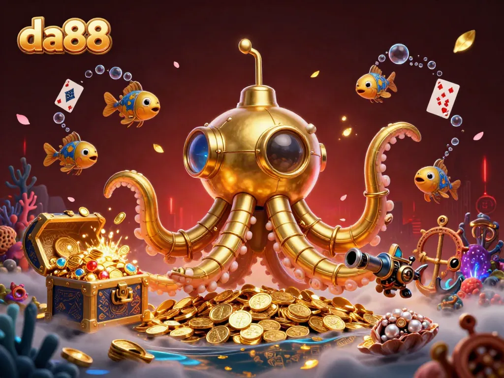 Experience exciting wins with da88's golden kraken in a spectacular underwater casino scene.