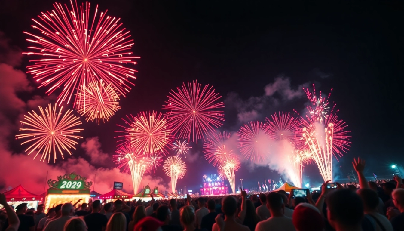 Experience dazzling wholesale fireworks illuminating the night sky at a festival.
