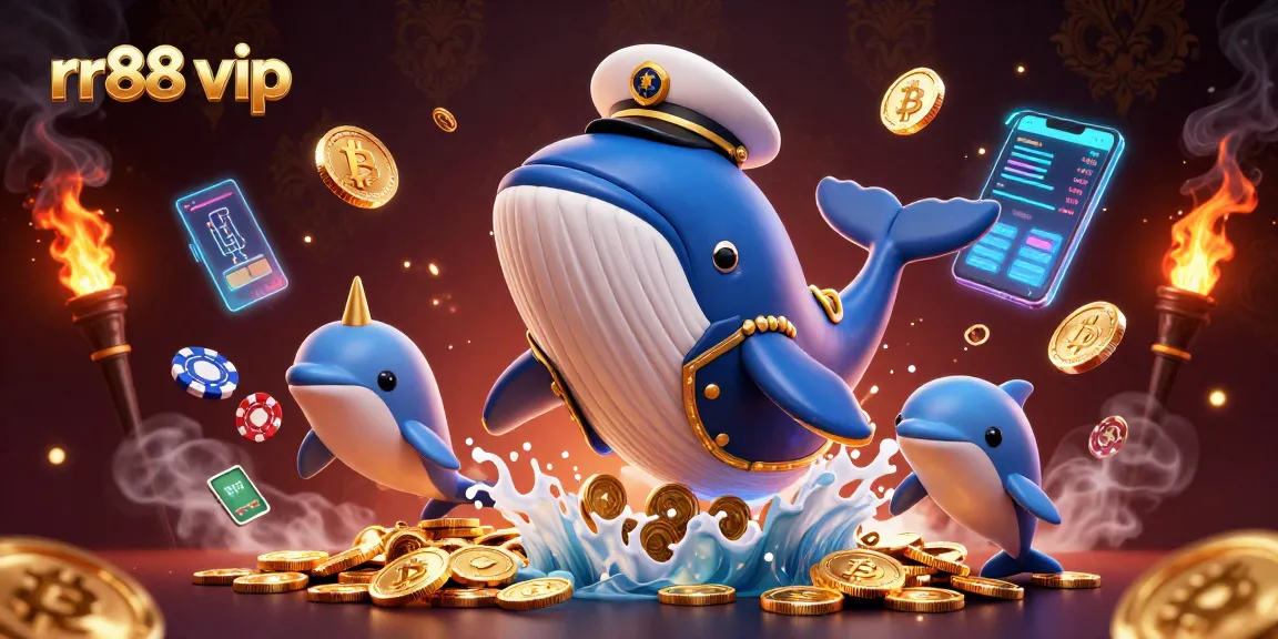 Experience the thrill of rr88 vip with a dynamic scene of a whale and playful dolphins in a vibrant casino setting