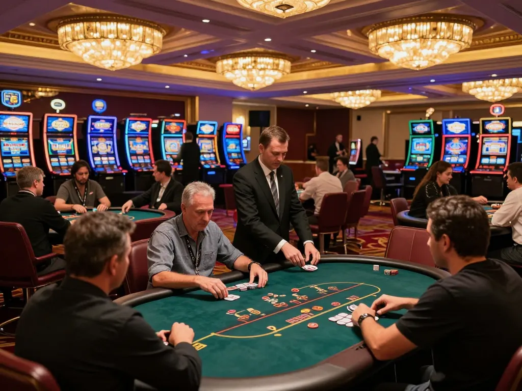 Dynamic scene of players at TR88SEO casino tables, engaging in strategic betting action.