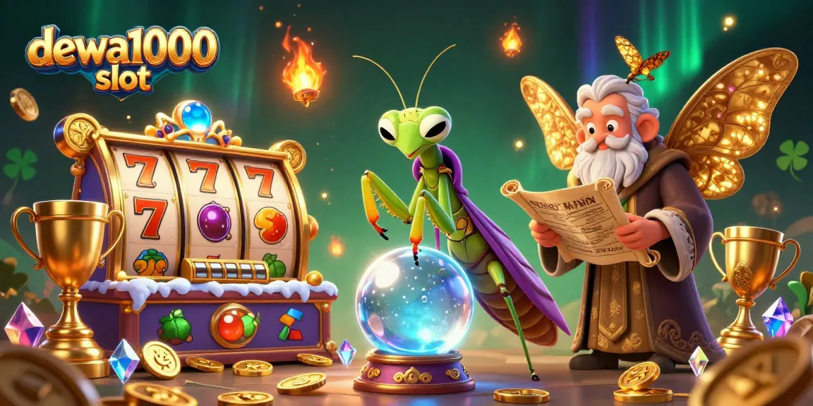 Engage with the dewa1000 slot experience through a vibrant scene of fortune telling, slot reels, and mystical characters.