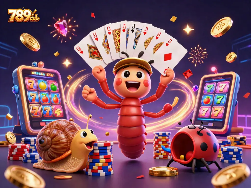 Experience the thrill of 789club with a dynamic 3D casino illustration showcasing vibrant game elements.