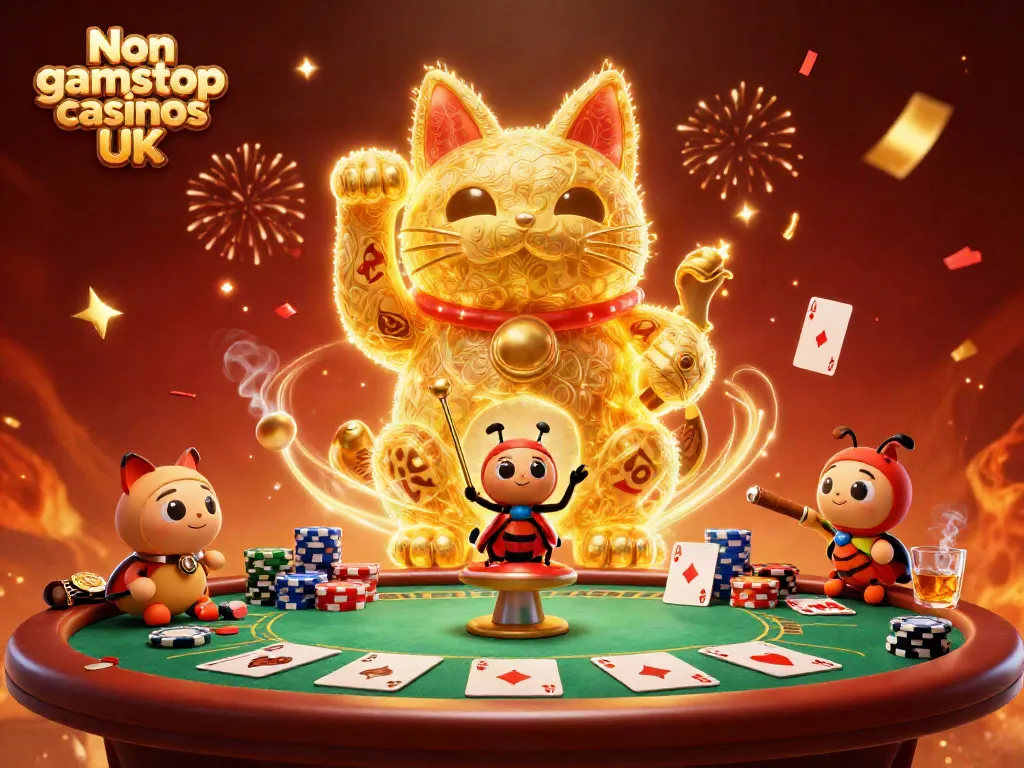 Visualize engaging gameplay at Non gamstop casinos UK with vibrant symbols and characters.