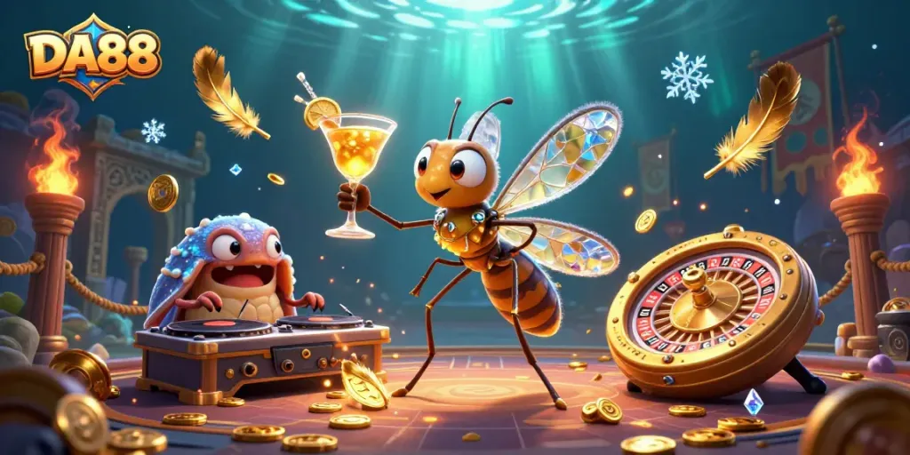 Engage with DA88 in a vibrant casino world featuring exciting characters and rich, detailed elements.