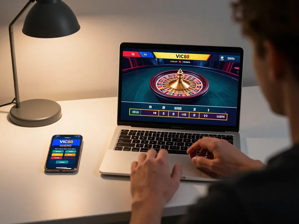 Enjoying exciting gameplay on VIC88's online casino platform while focusing on strategy.