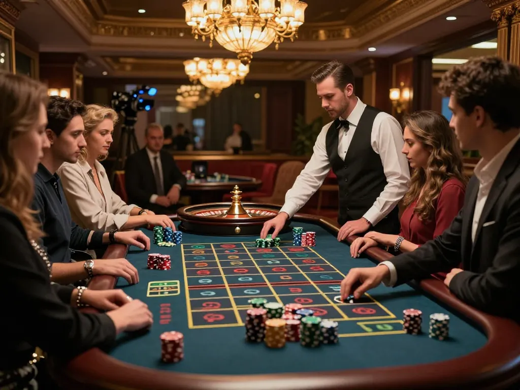 Experience Rút Tiền EE88 at a luxurious roulette table with excited players and vibrant decor
