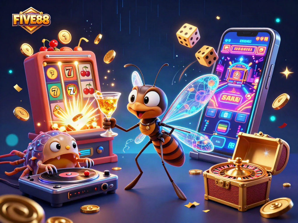 Engage with FIVE88's exciting casino experience featuring vibrant characters and thrilling games.