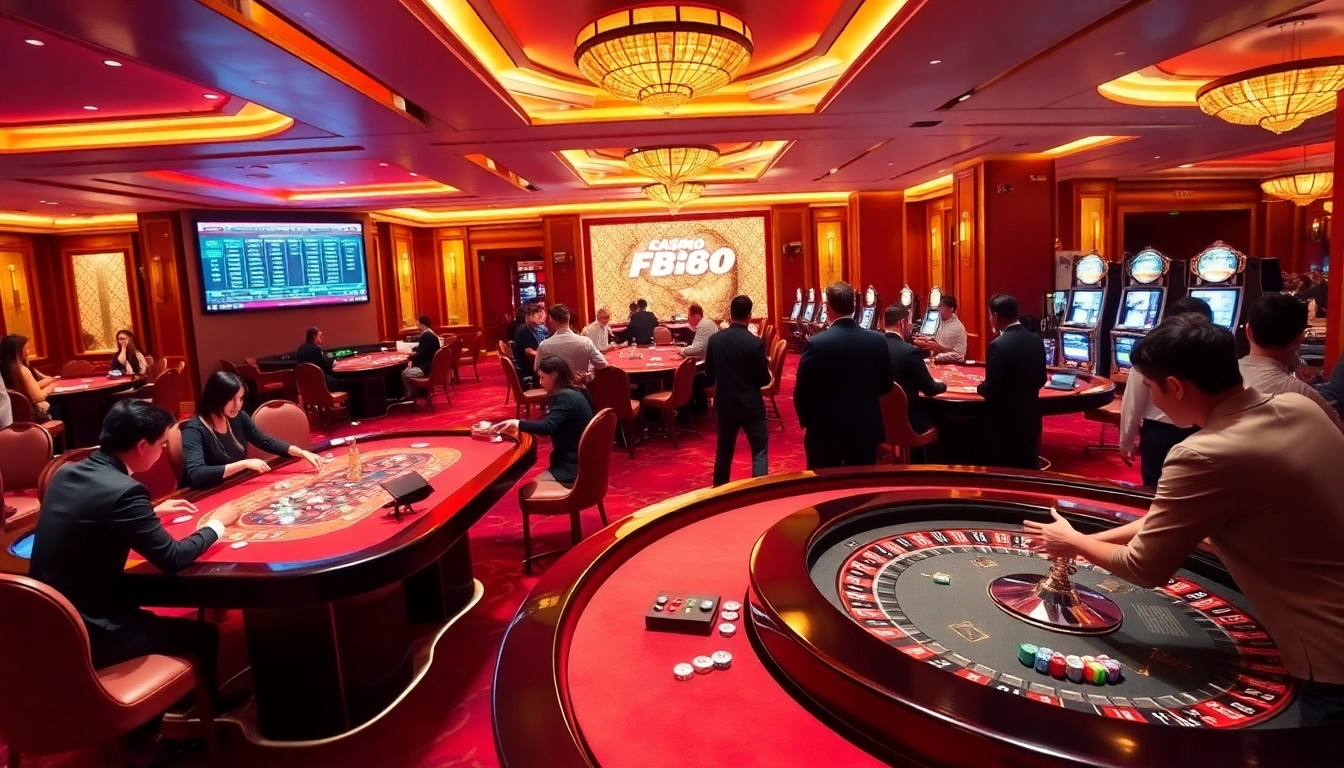 Experience the thrill of Casino FB88 as players engage with live tables, vibrant colors, and winning opportunities.