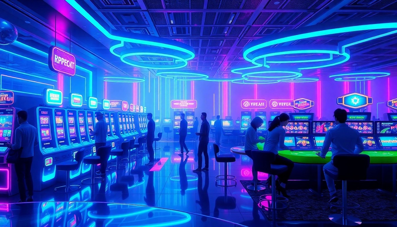 Experience New Technology in a futuristic casino with holographic games and VR tables.