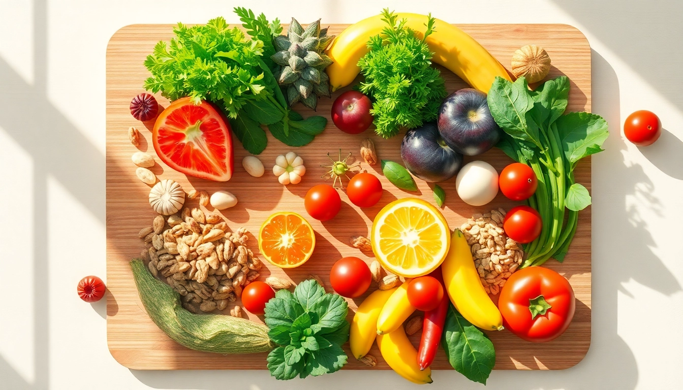 Discover an array of Healthy Food choices displayed in a vibrant flat lay, showcasing colorful fruits and vegetables.