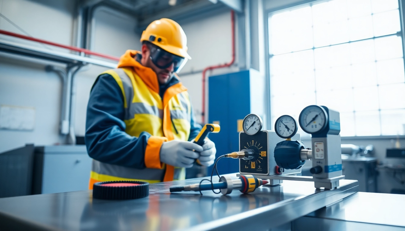 Technique for Tracer Gas Leak Detection being applied by a technician.