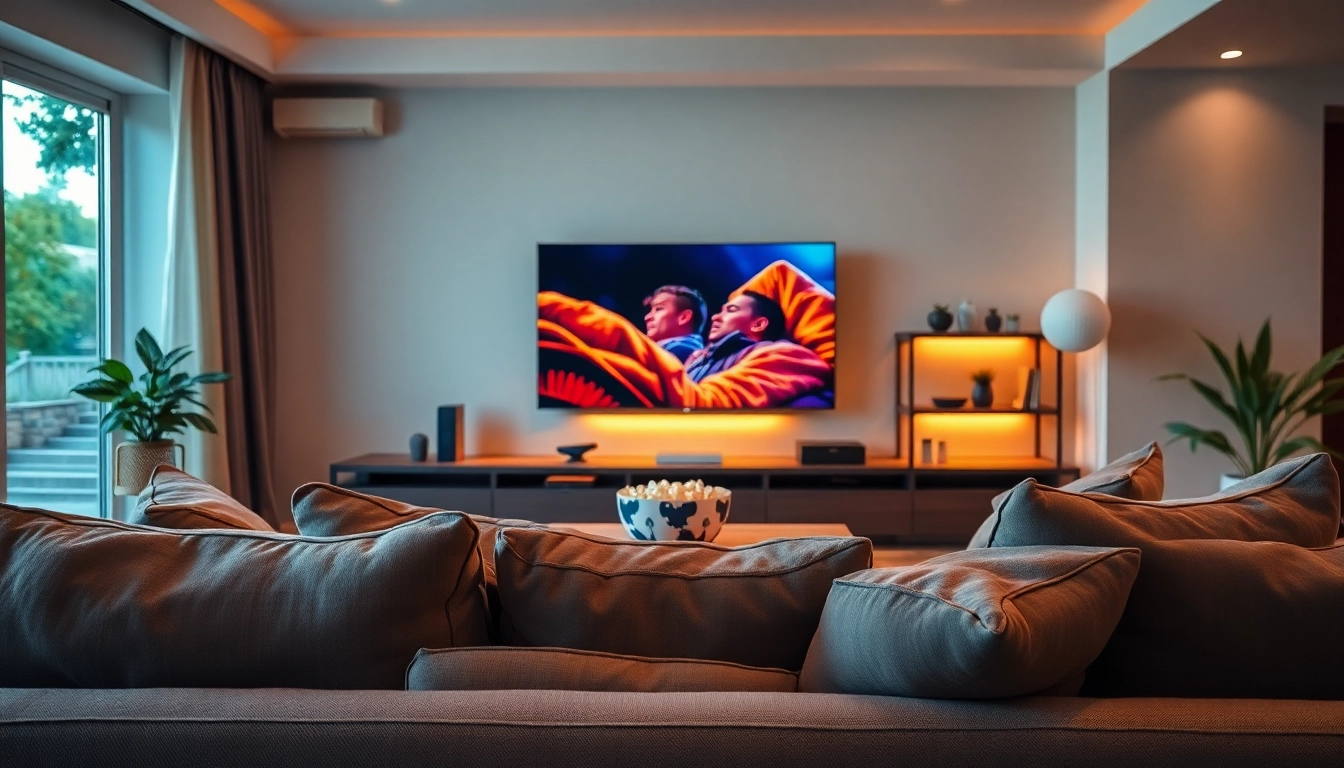Streaming on iron tv in a cozy living room with modern decor and vibrant visuals.
